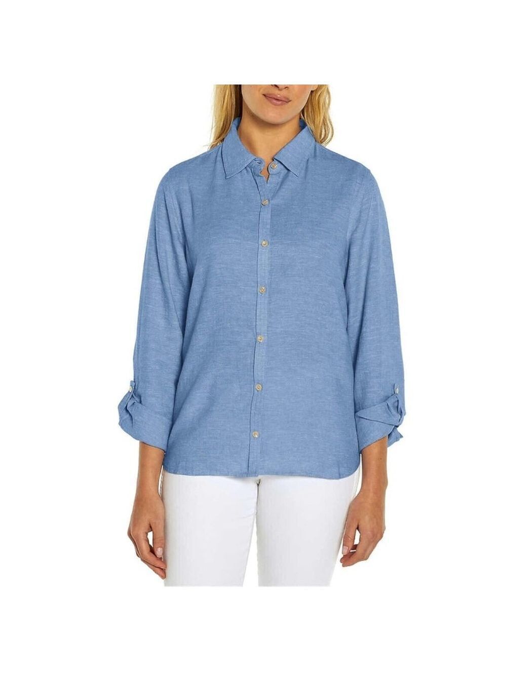 Orvis Ladies' Long Sleeve Button Up Top Linen Blend size XL